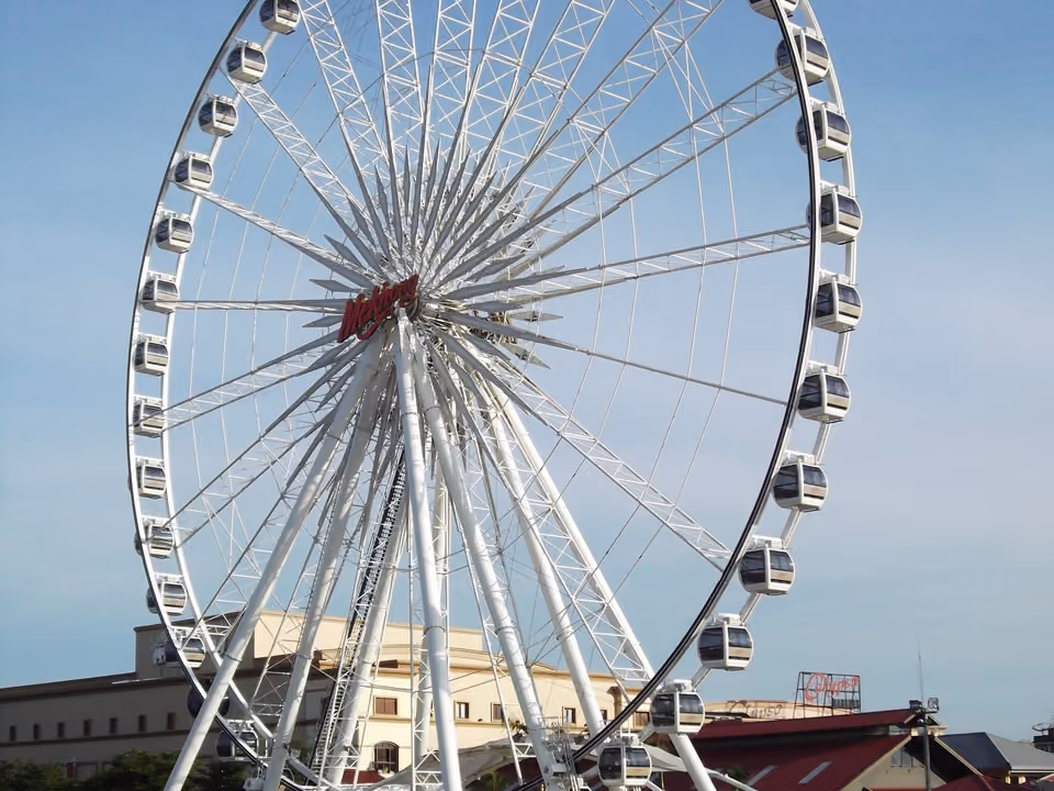 Roda-gigante do Asiatique The Riverfront, em Bangkok, contra o céu azul